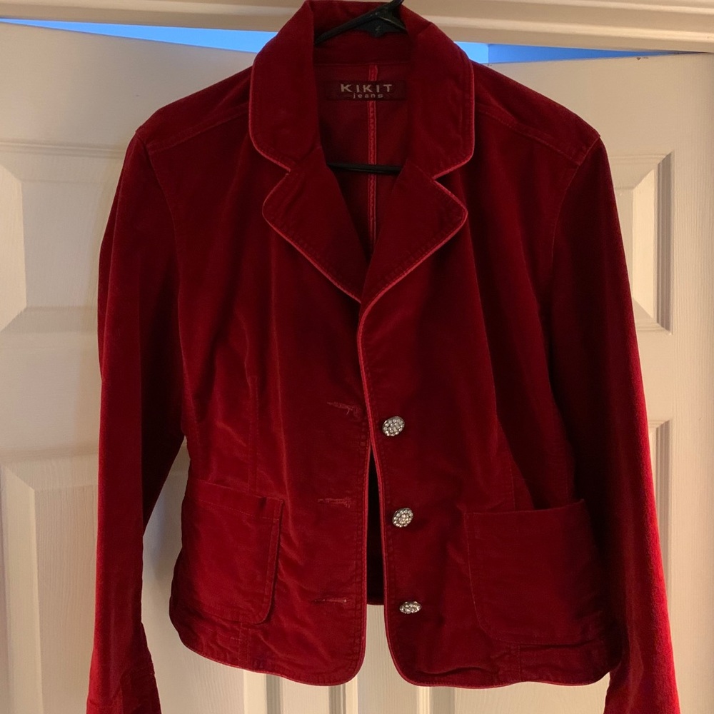 Corduroy Velvet Blazer with Rhinestone Buttons